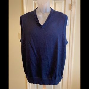 Lands End - Mens v-neck supima cotton blue sweater vest, Size: L